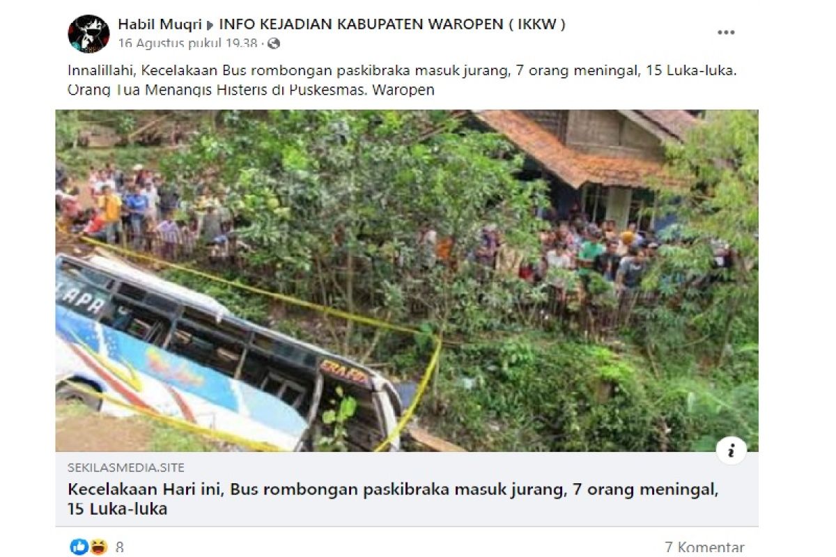 Hoaks! Bus rombongan Paskibraka kecelakaan di Papua