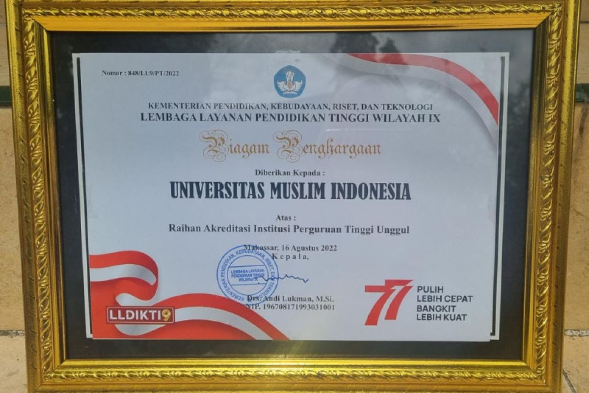 Universitas Muslim Indonesia raih Akreditasi Institusi Unggul LLDikti