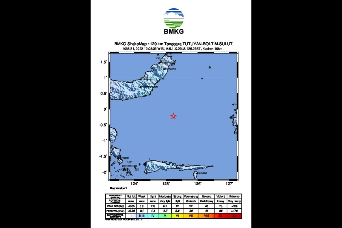 Gempa M 5,1 guncang Bolaang Mongondow Timur Sulawesi Utara