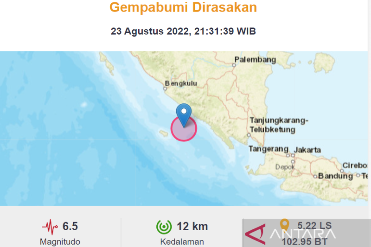 Gempa M 6,5 guncang Bengkulu