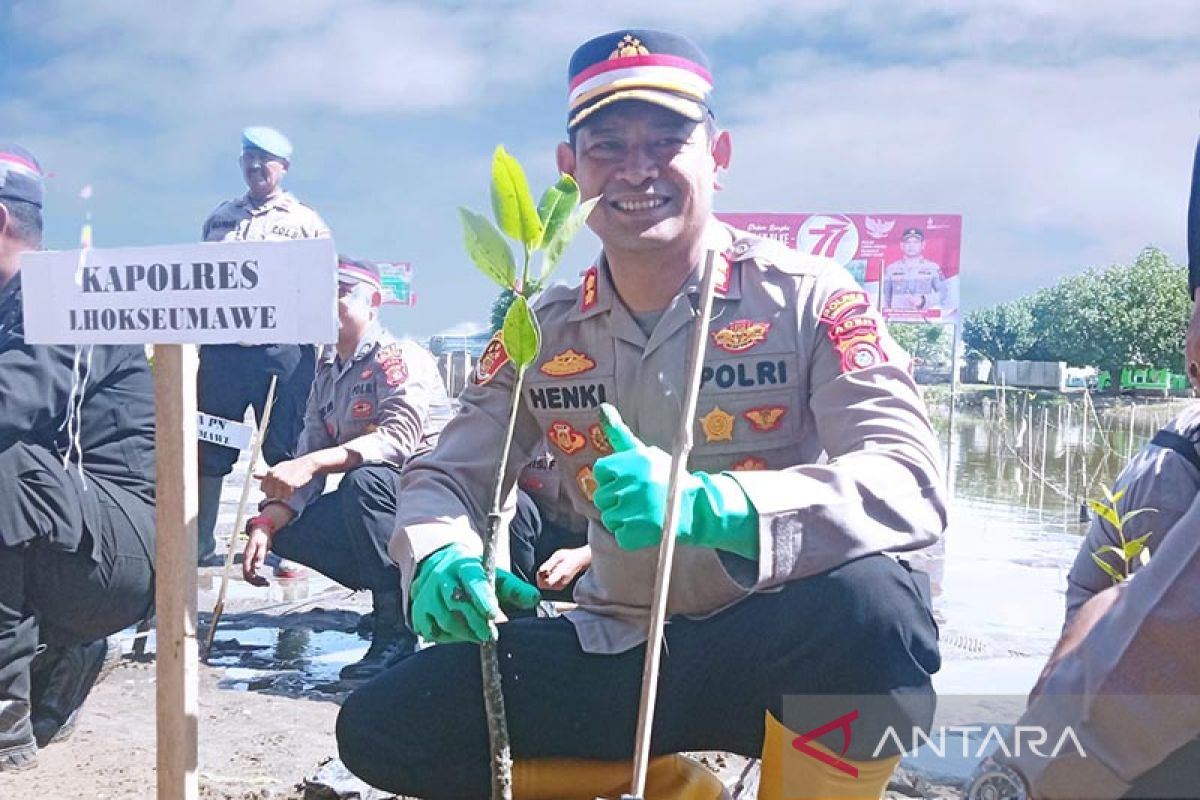 Tanam mangrove, Kapolres Lhokseumawe tegaskan pentingnya menjaga ekosistem laut