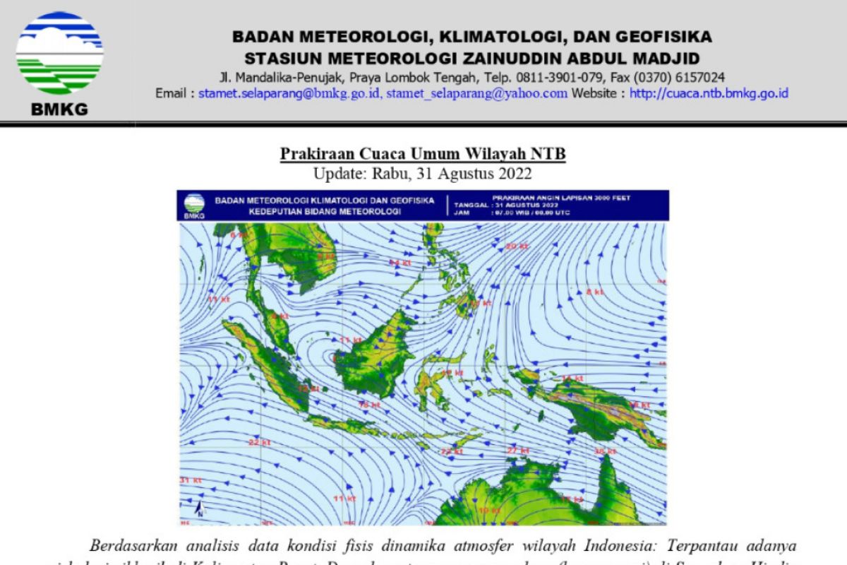 BMKG: Wilayah NTB berpotensi diguyur hujan