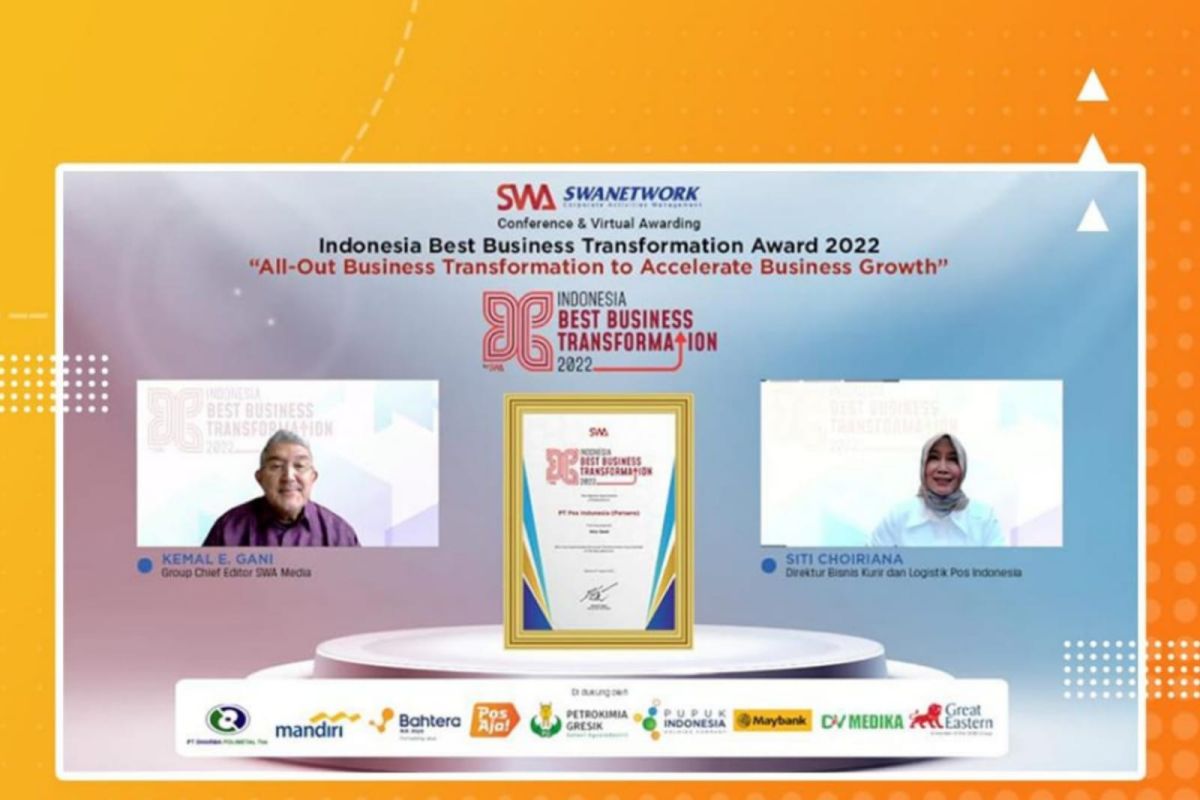 Pos Indonesia meraih penghargaan Indonesia Best Business Transformation Award 2022