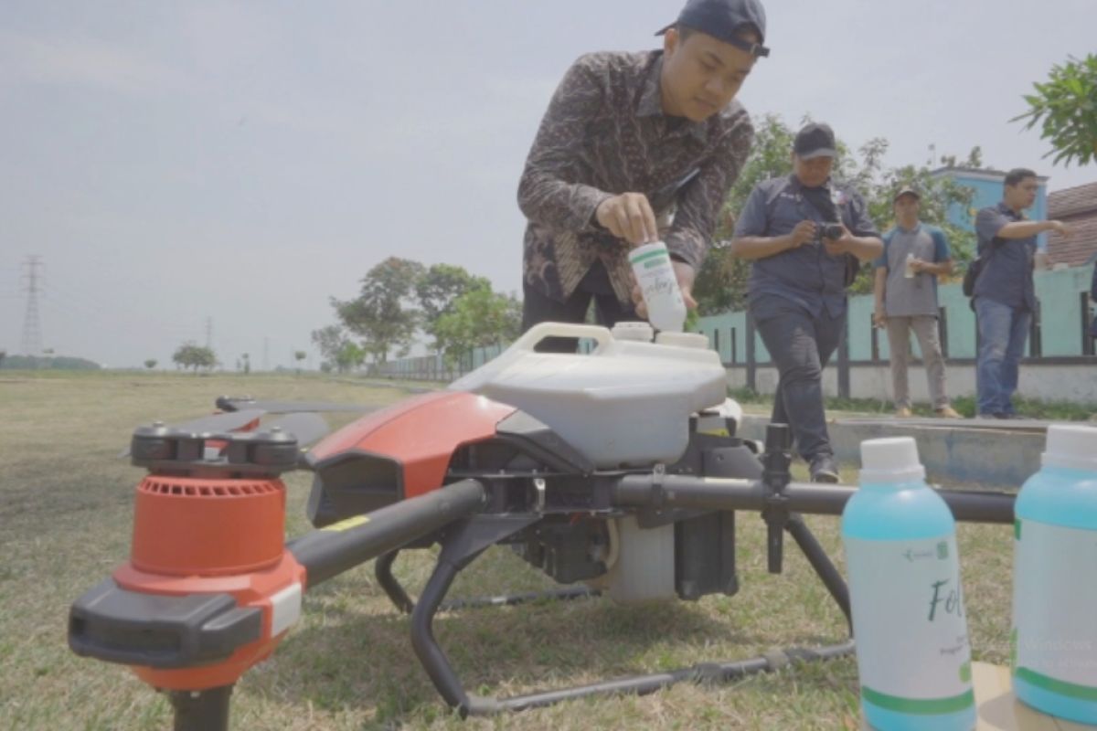 Pupuk Kujang gandeng IPB semprot pupuk cair gunakan drone di Subang