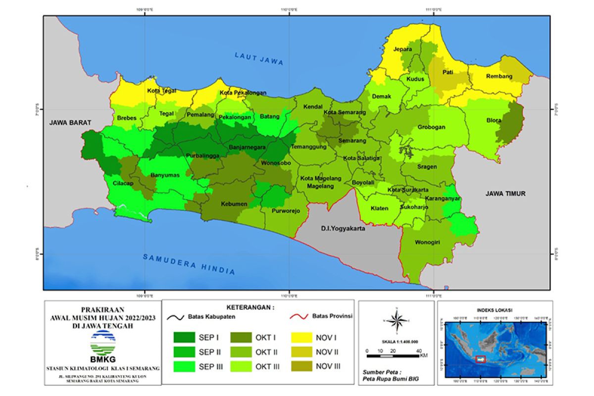BMKG: Sebagian Jawa Tengah bagian selatan telah memasuki musim hujan