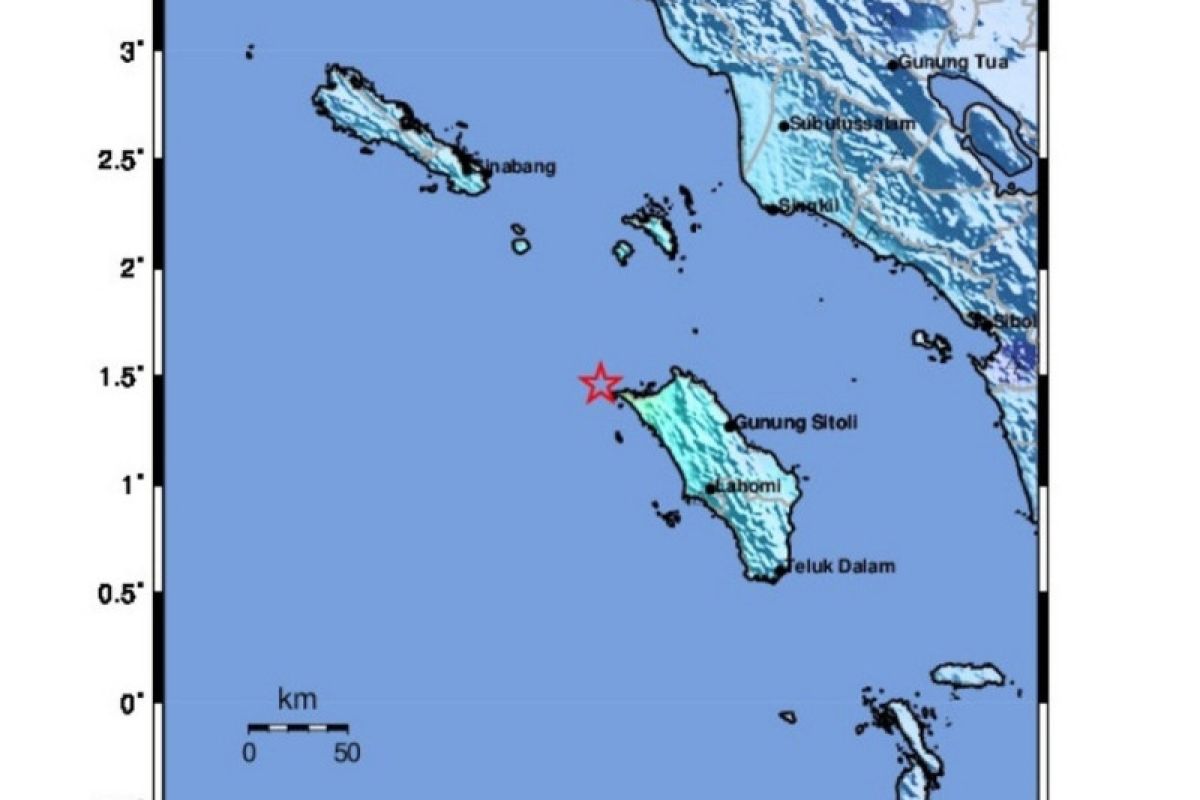 Gempa Magnitudo 5,2 di Nias Utara tidak berpotensi tsunami