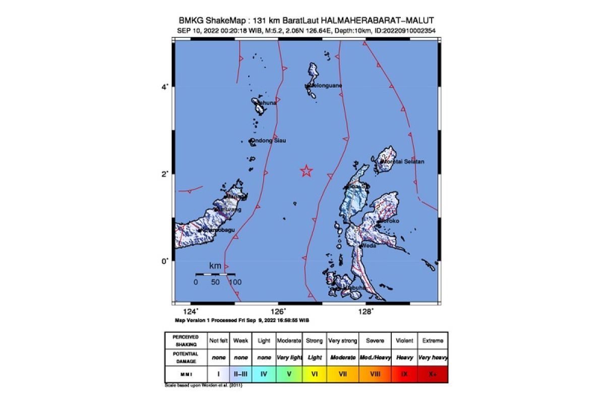 BMKG laporkan gempa magnitudo 5,2 guncang Halmahera Barat Sabtu dini hari
