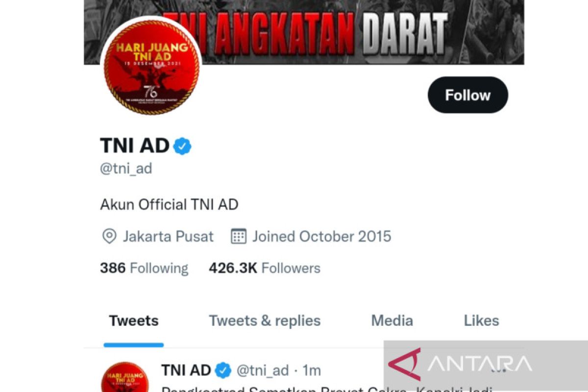 Kadispenad: Akun resmi TNI AD sudah kembali normal setelah diretas