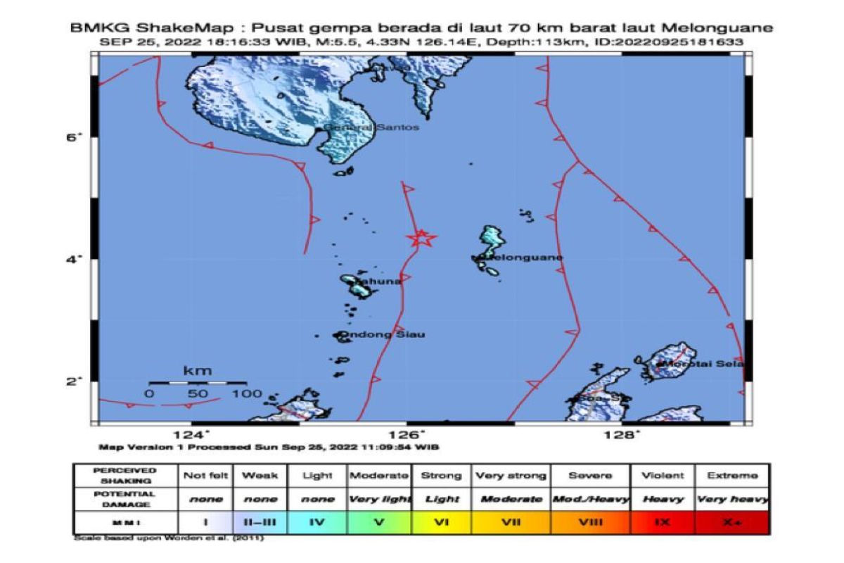 BMKG : Gempa bumi magnitudo 5,5 guncang wilayah Kepulauan Sangihe Sulut