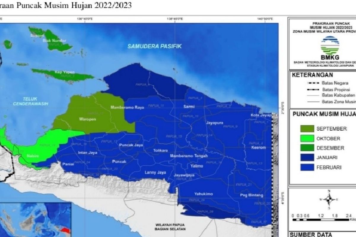 BMKG prakirakan puncak musim hujan di Papua awal tahun 2023