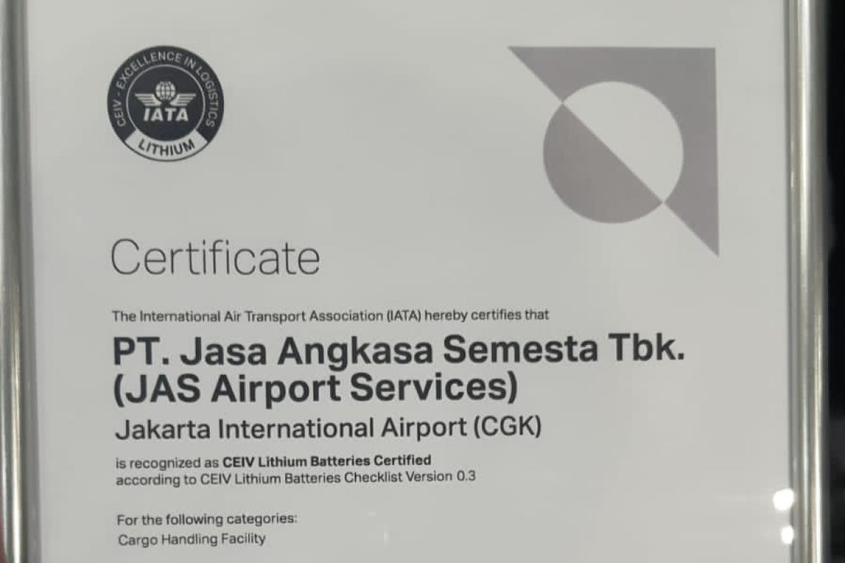 JAS Airport Services raih sertifikasi Baterai Lithium CEIV dari IATA