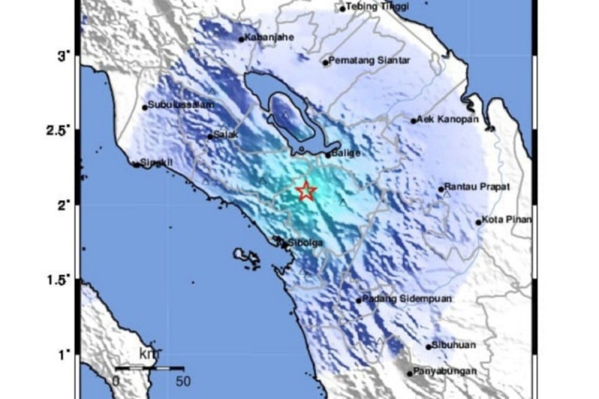 Gempa tektonik dangkal 2 km dirasakan di Tarutung Tapanuli Utara