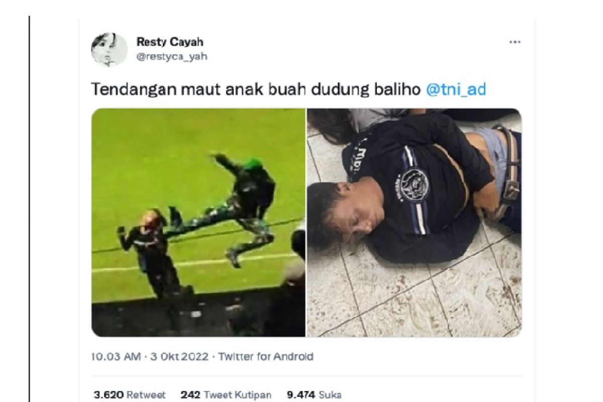 Hoaks! Pria ditendang TNI di Stadion Kanjuruhan meninggal