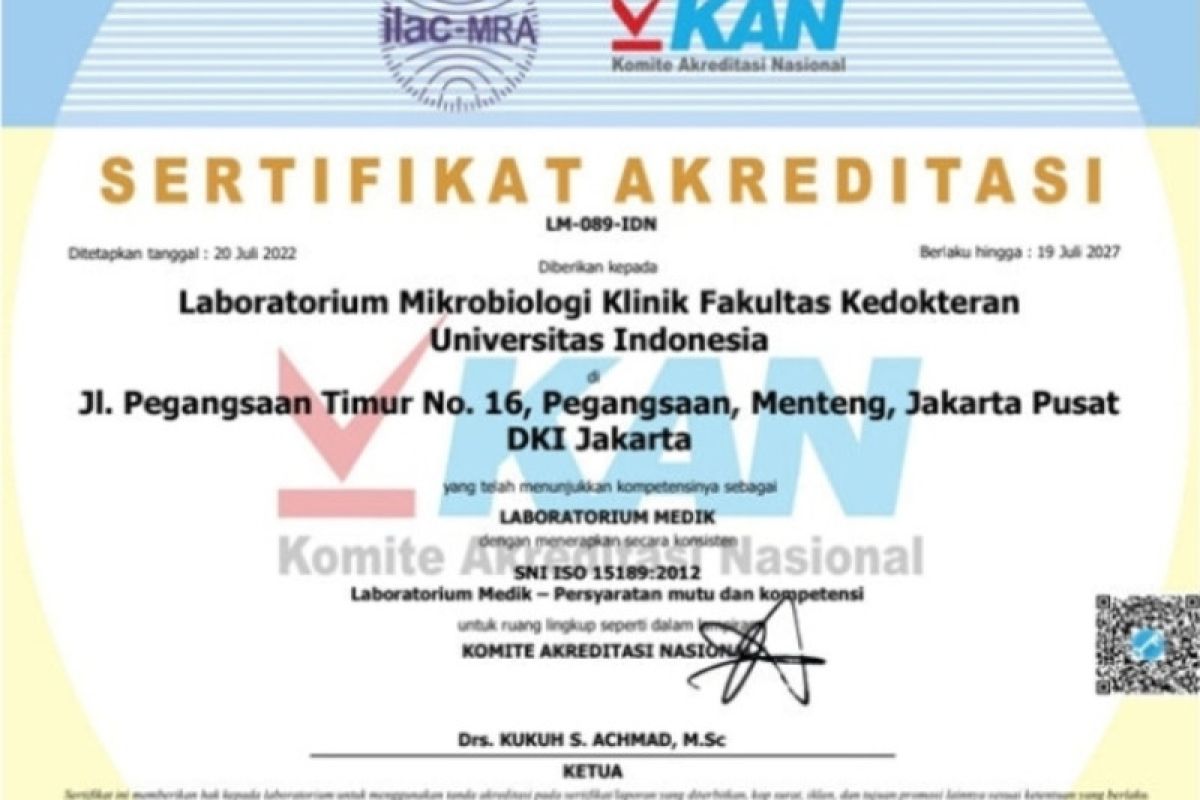 Loboratorium mikrobiologi klinik FKUI berhasil raih akreditasi ISO 15189