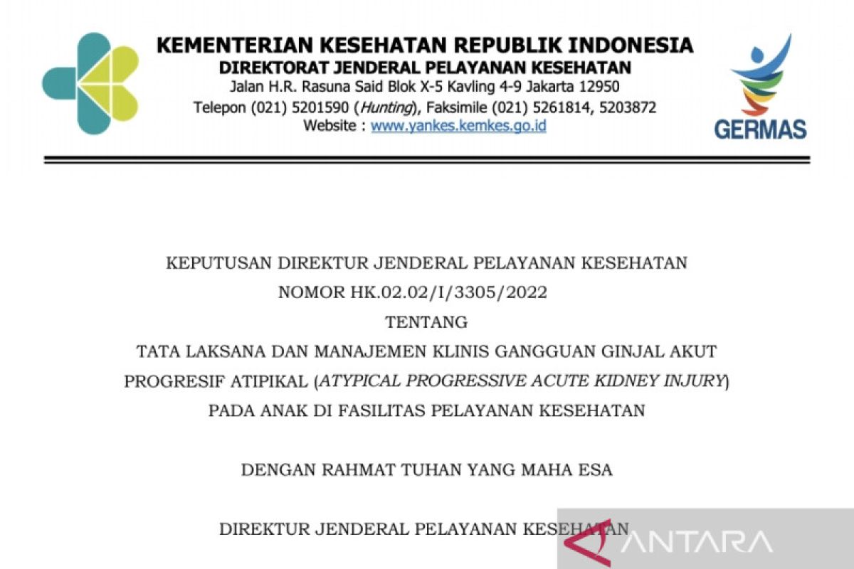 Kemenkes terbitkan pedoman tata laksana gagal ginjal akut