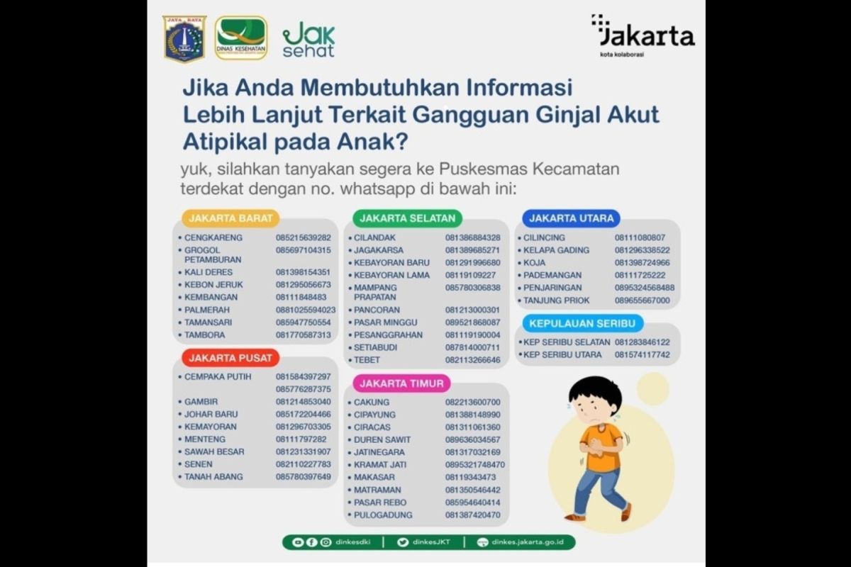 Dinkes DKI sebar nomor layanan informasi gangguan ginjal akut