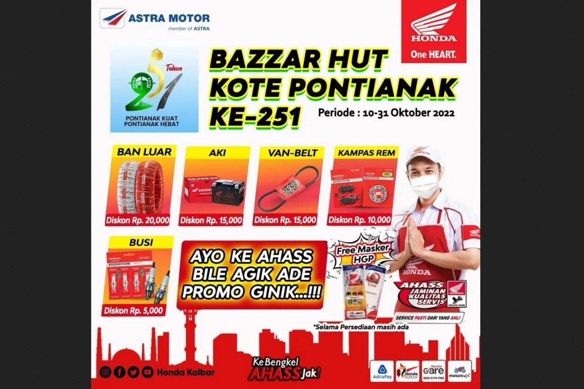 AHASS tawarkan beragam promo spesial HUT Kota Pontianak ke 251