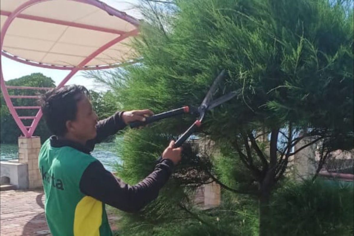 Puluhan petugas gabungan bersihkan lingkungan di Pulau Kelapa
