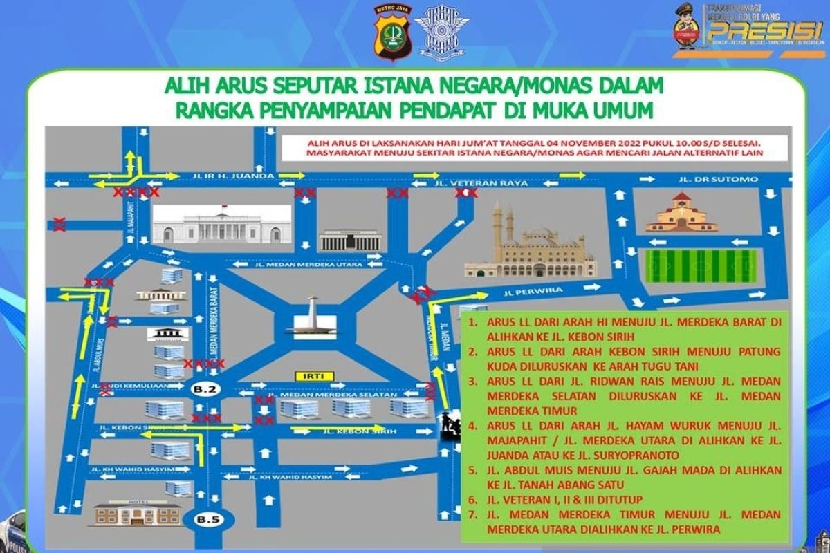 Polda Metro alihkan lalu lintas kawasan Istana terkait aksi 411