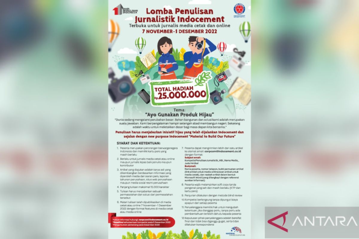 Indocement gelar lomba jurnalistik gunakan produk hijau