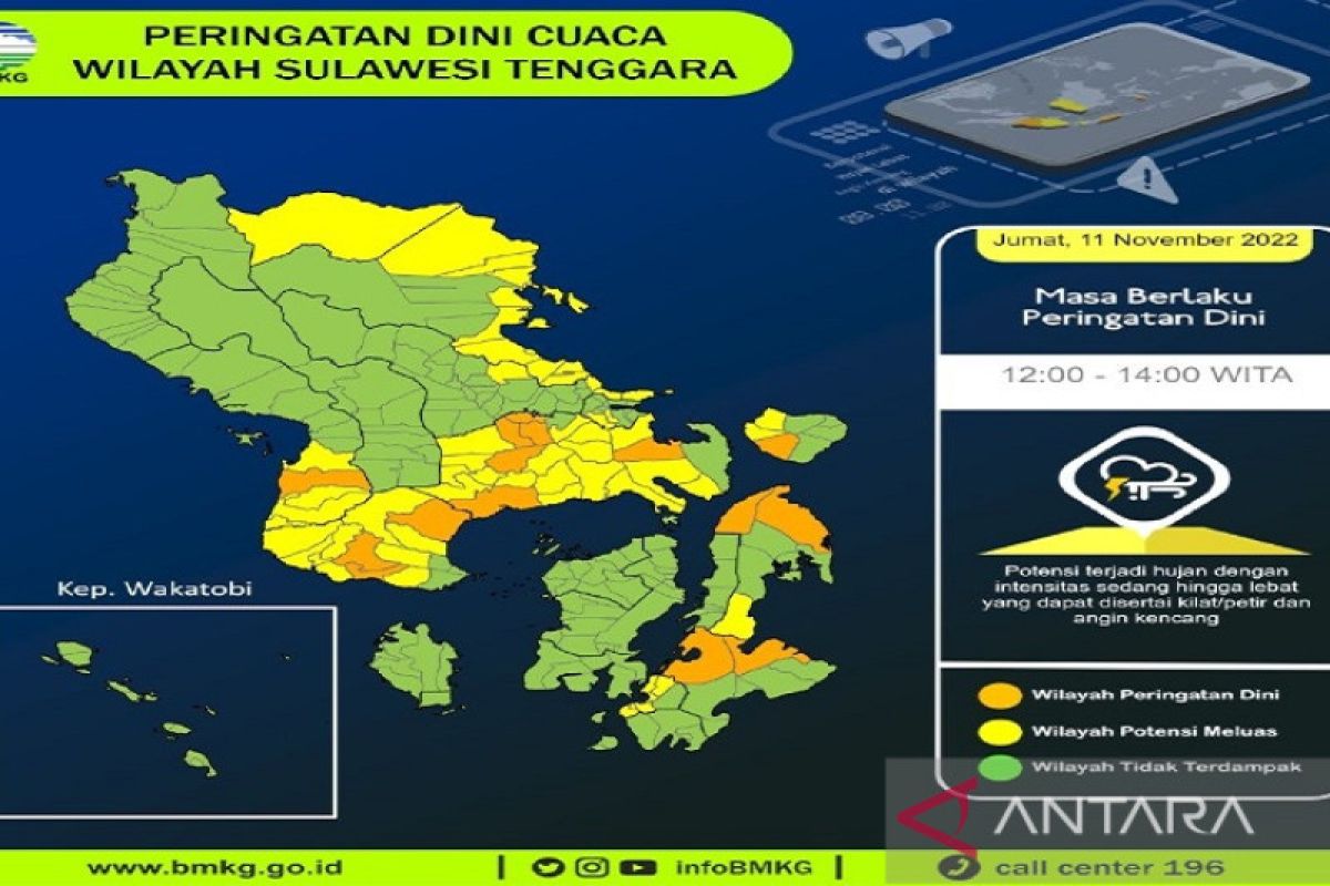 BMKG sebut enam wilayah di Sultra kembali berpotensi hujan-petir