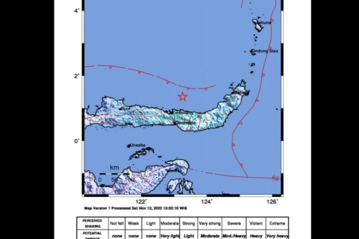 Gempa bumi magnitudo 5,4 guncang Gorontalo Utara