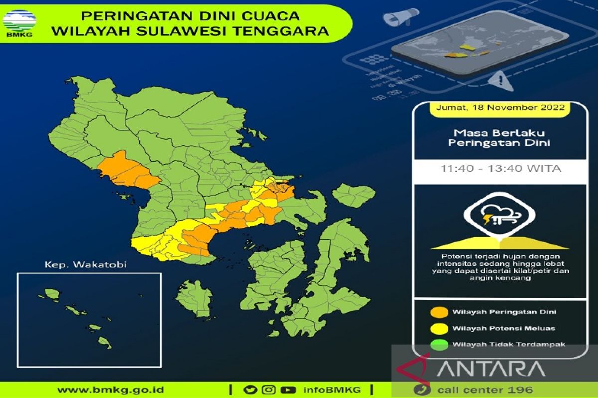 BMKG sebut enam wilayah daratan di Sultra berpotensi hujan sedang