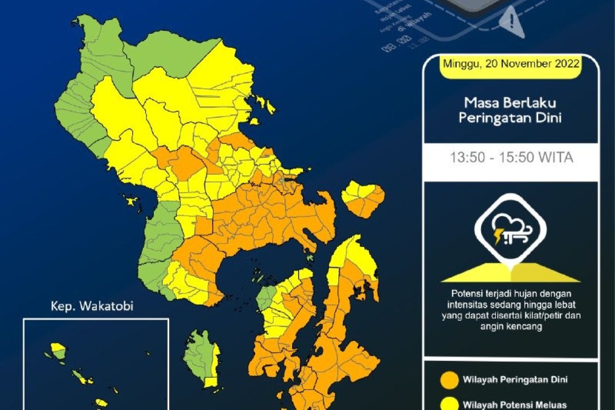 BMKG sebut sejumlah daerah di Sultra diprakirakan hujan lebat