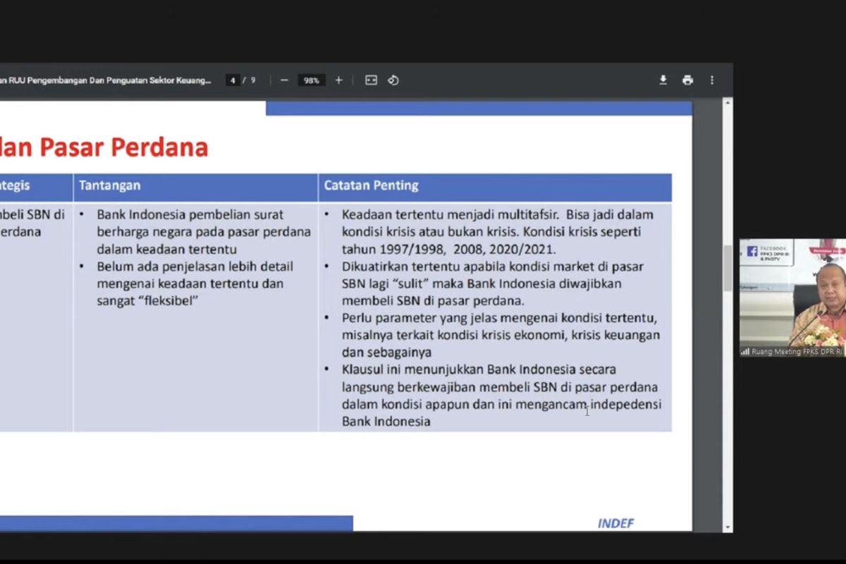 INDEF: Perlu parameter yang jelas soal BI beli SBN di pasar perdana
