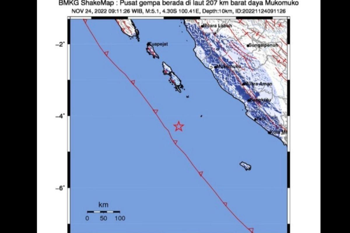 Gempa dangkal magnitudo 5,1 guncang wilayah Kepulauan Mentawai