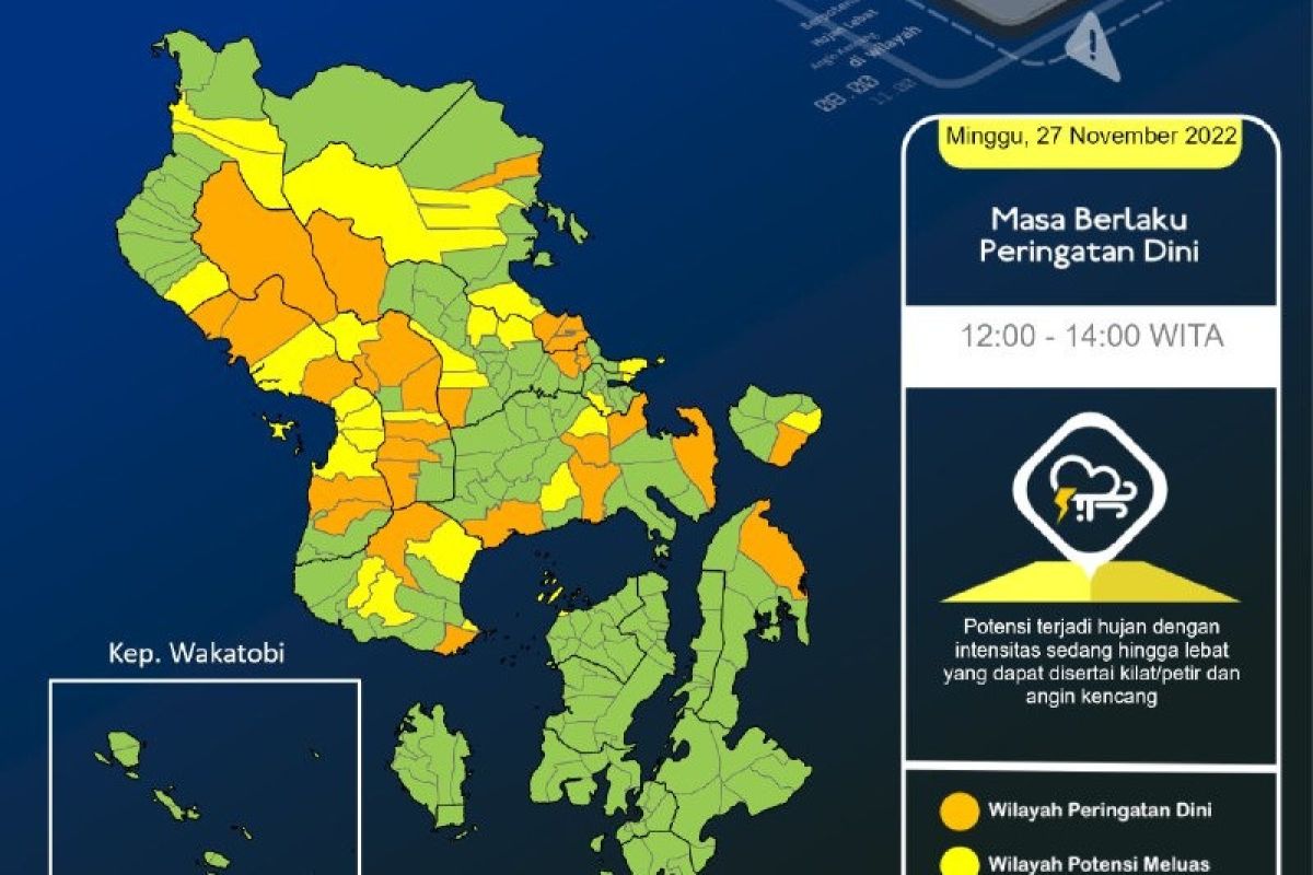 Hampir seluruh kabupaten/kota di Sultra berpotensi diguyur hujan