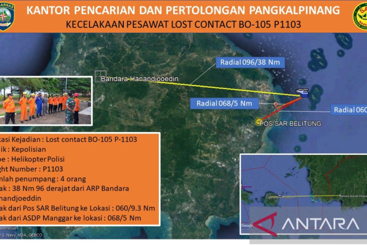Tim SAR gabungan menuju titik jatuh helikopter Polri di Belitung Timur