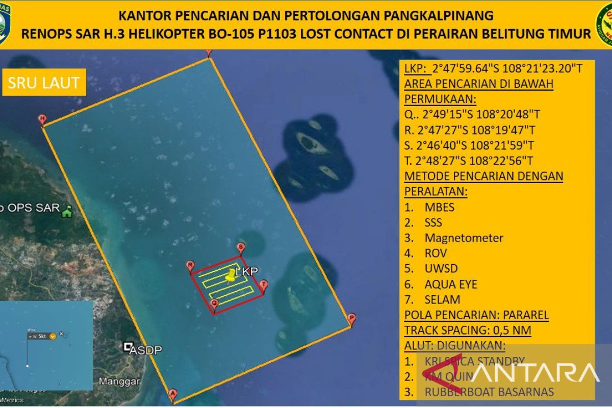 Tim SAR Babel kerahkan 3 kapal pendeteksi bawah air cari korban kecelakaan helikopter