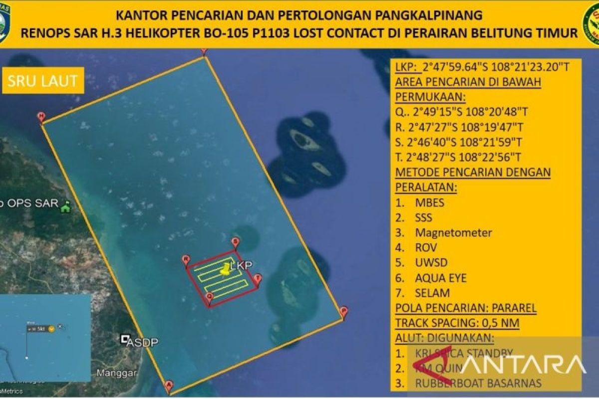 Tim SAR Babel mengerahkan tiga unit kapal pendeteksi bawah air