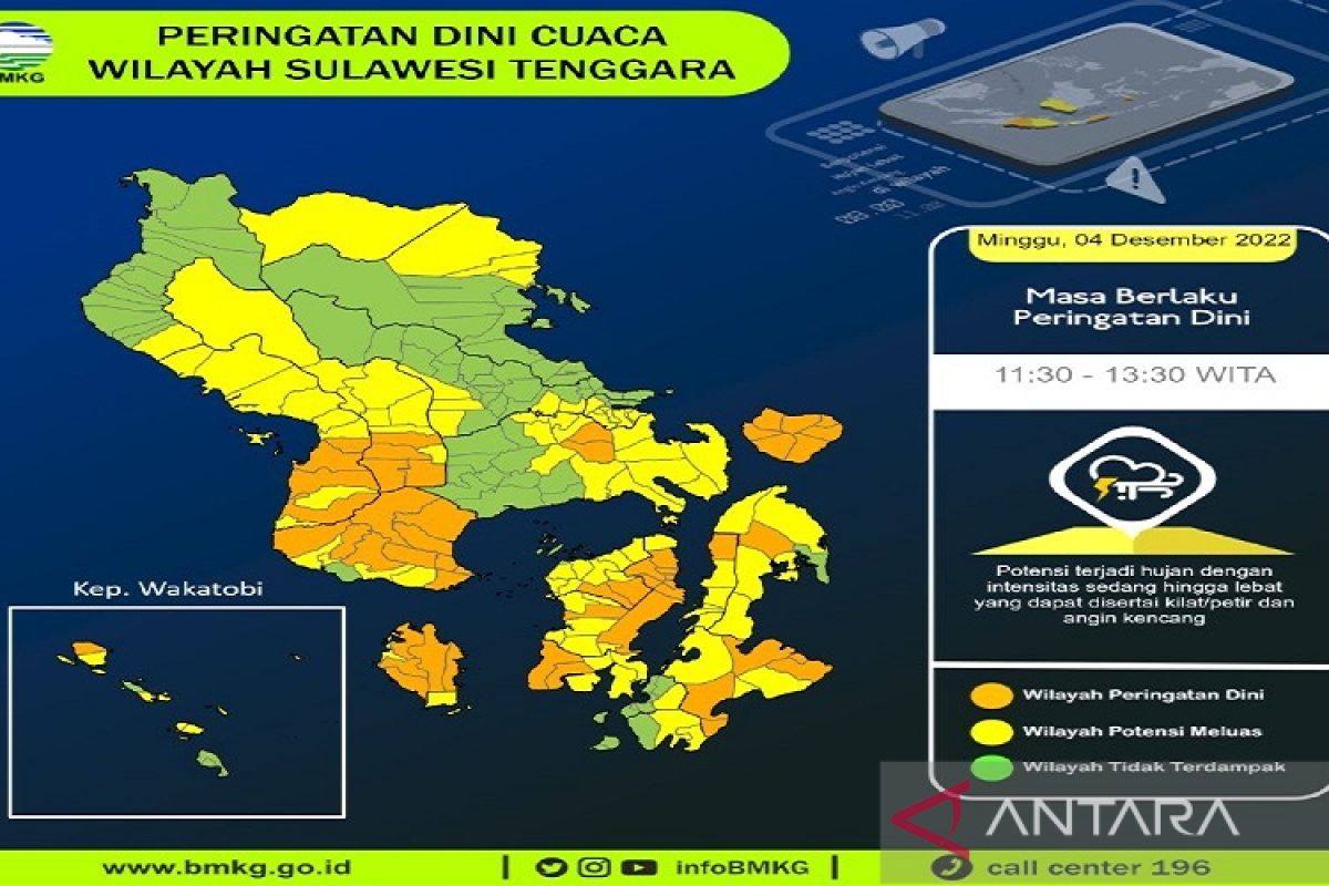 BMKG perkirakan hujan guyur sejumlah kabupaten/kota di Sulawesi Tenggara
