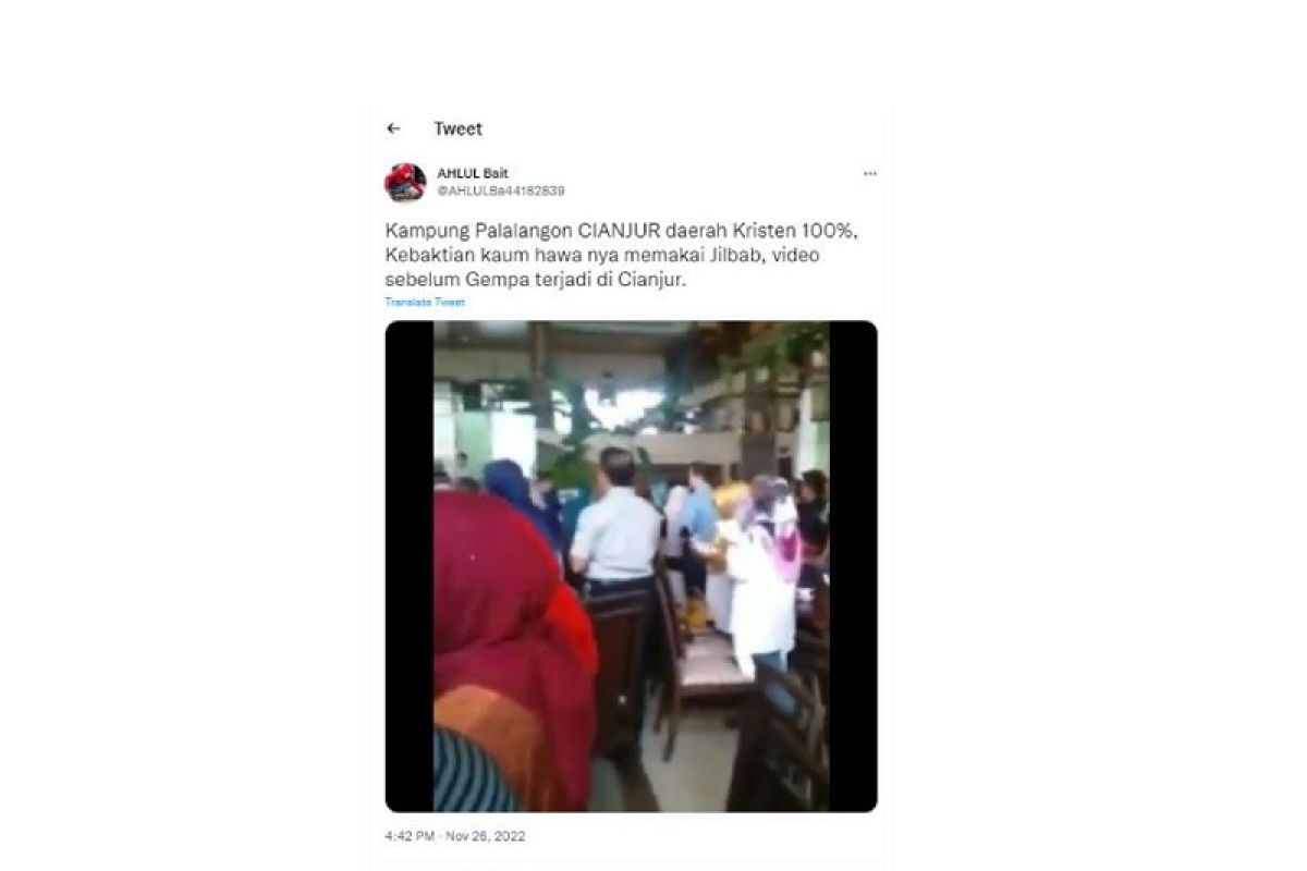 Hoaks! Video wanita berhijab ikuti kebaktian sebelum gempa Cianjur