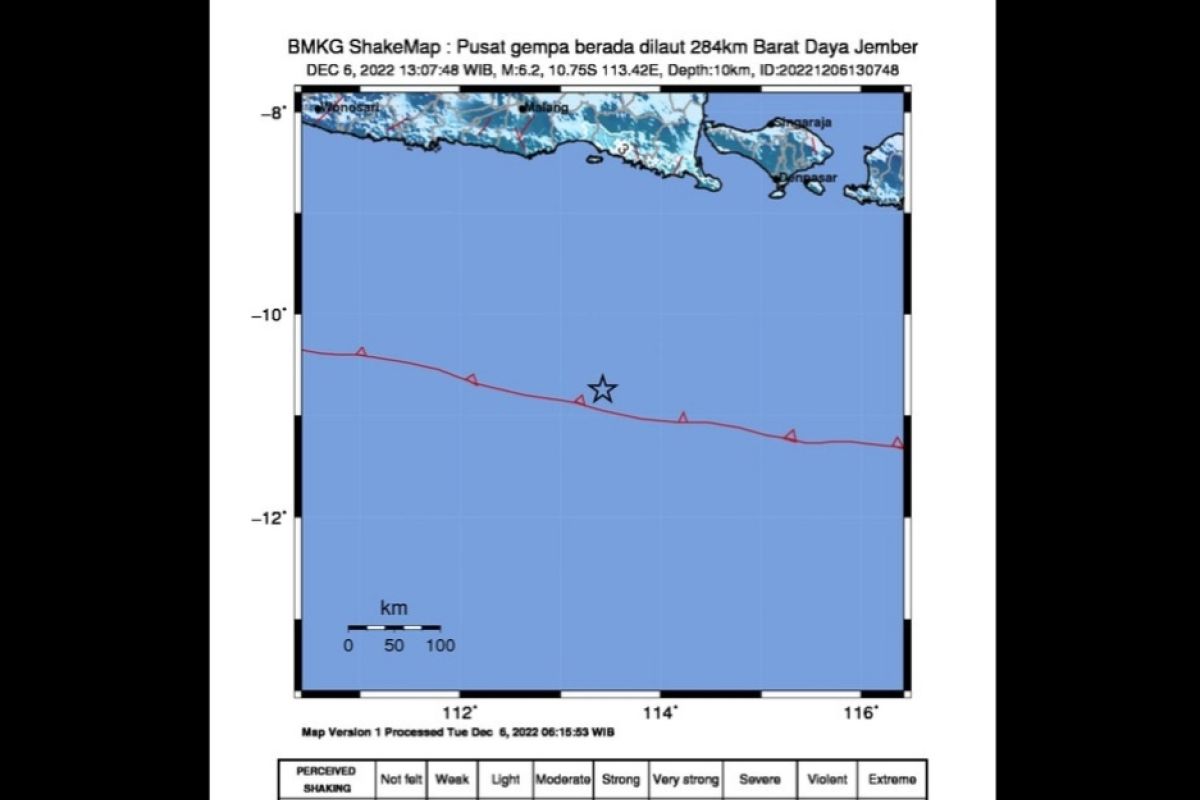 Gempa M 6,2 guncang wilayah Jember Jawa Timur pada Selasa siang