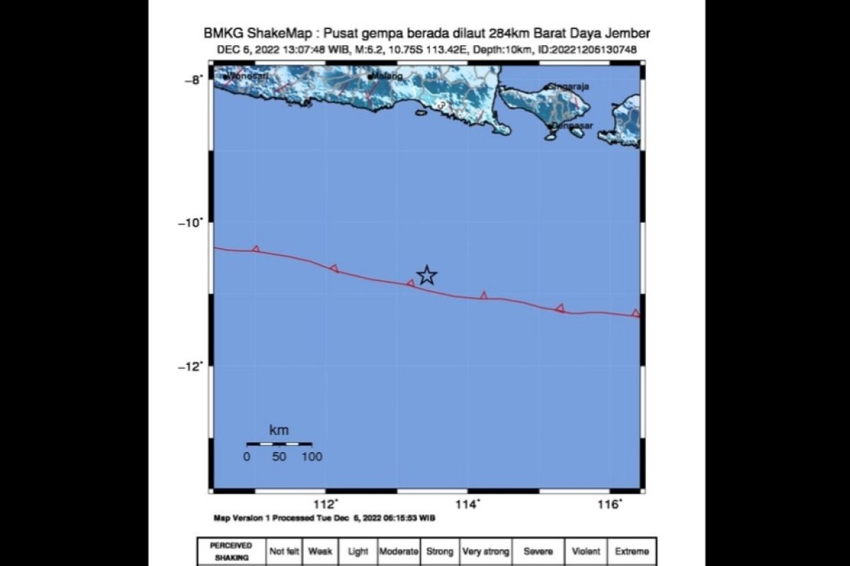 Gempa M 6,2 guncang wilayah Jember pada Selasa