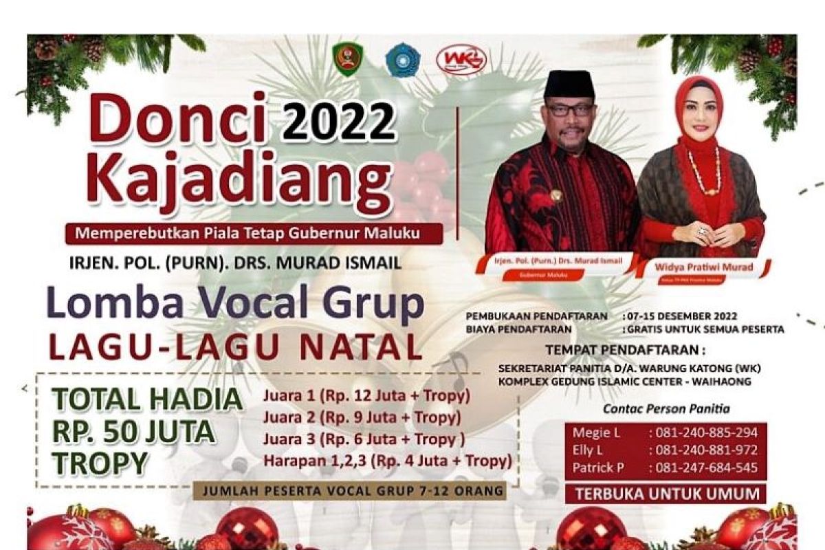 Gubernur Maluku gelar lomba vokal grup meriahkan perayaan Natal 2022