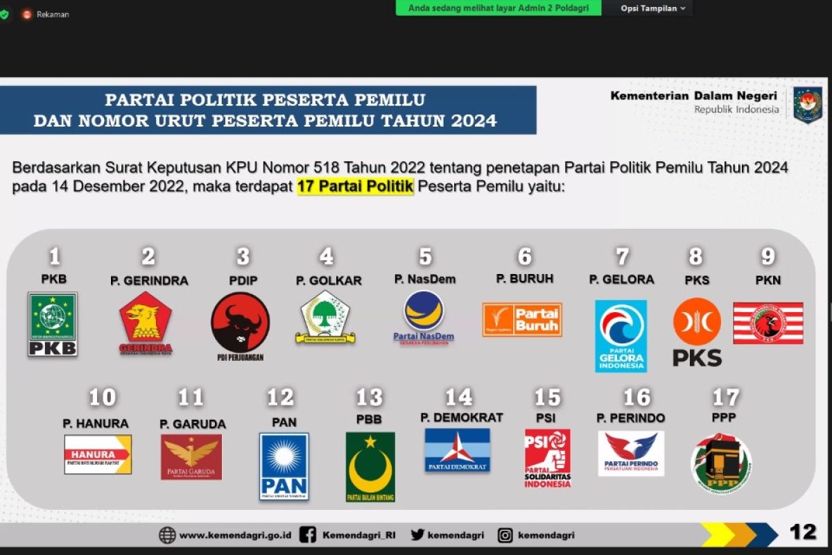 Kemendagri sosialisasikan penetapan parpol peserta Pemilu 2024