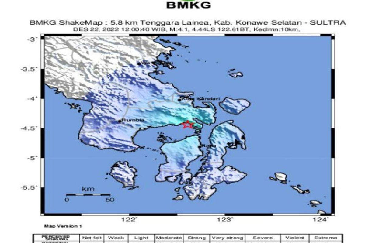 BMKG sebut gempa dangkal guncang Lainea Konawe Selatan Sultra