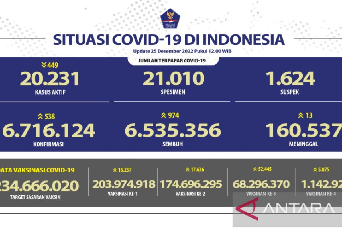 Minggu, kasus COVID-19 di Indonesia turun 449 jiwa