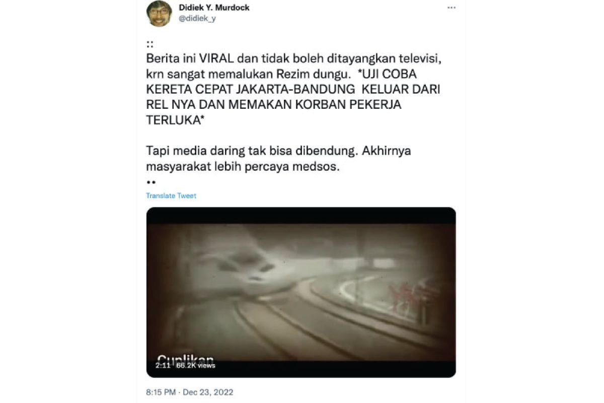 Hoaks! Video kecelakaan kereta cepat Jakarta-Bandung