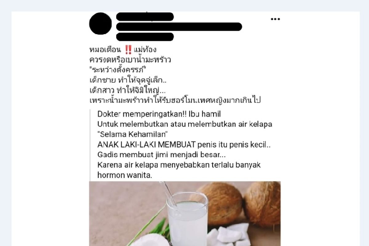 Hoaks! Air kelapa sebabkan kelainan pada bayi
