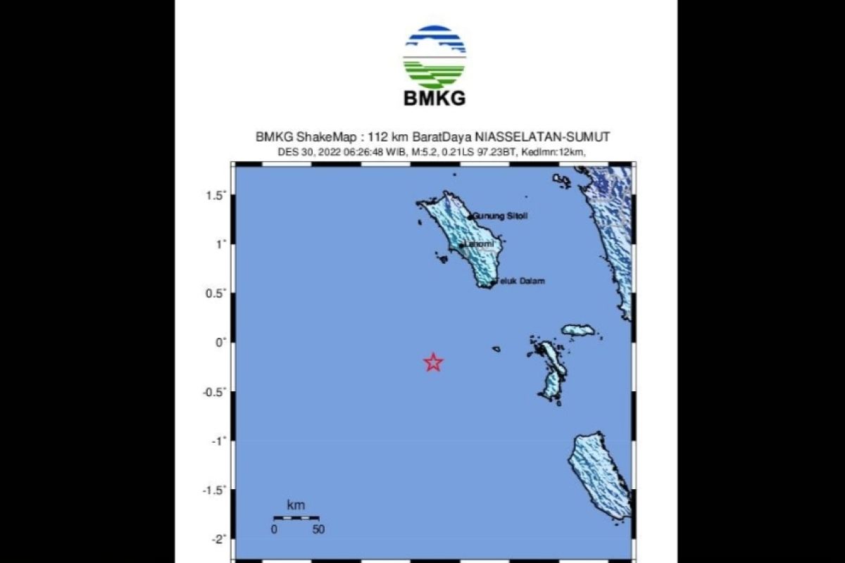 Gempa magnitudo 5,2 di Nias Selatan akibat subduksi lempeng Indo-Australia