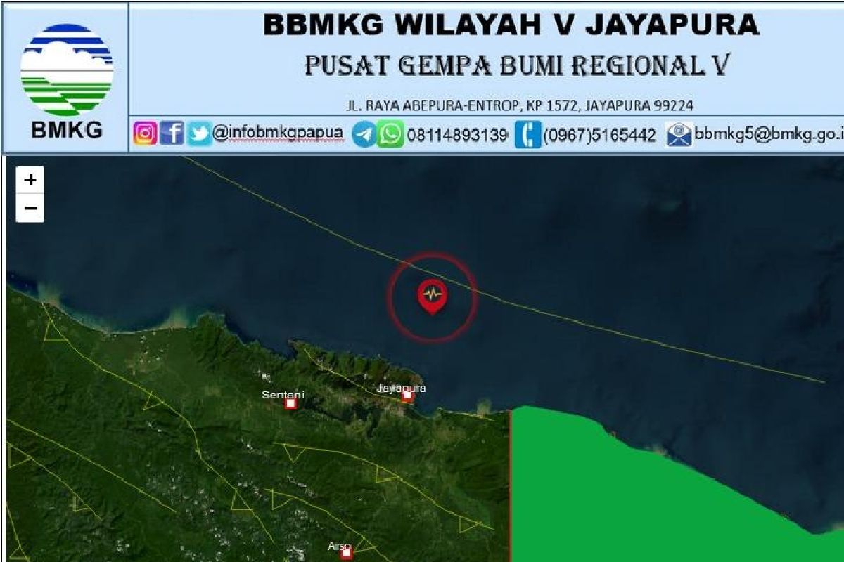 Gempa magnitudo 5,2 dirasakan di Kota dan Kabupaten Jayapura