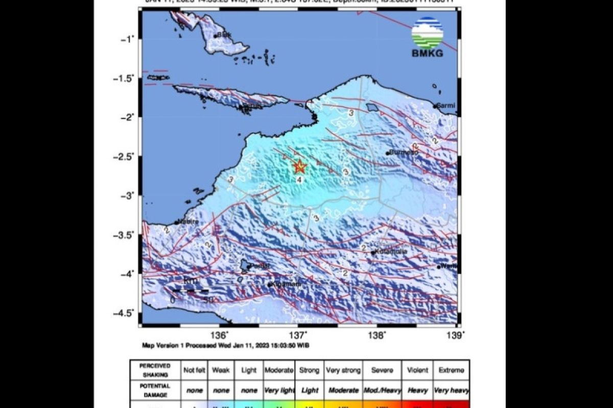 Papua digunca gempa darat magnitudo 5,1