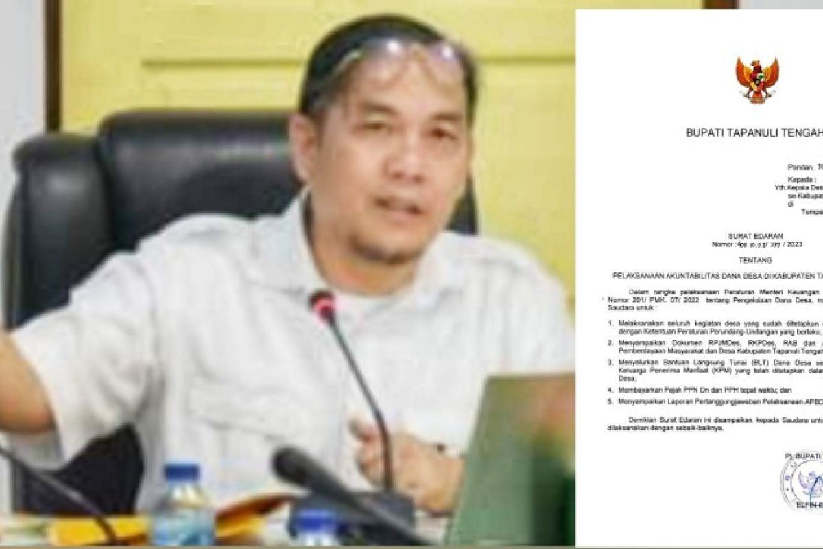 Pj. Bupati Tapteng terbitkan surat edaran Pelaksanaan Akuntabilitas Dana Desa