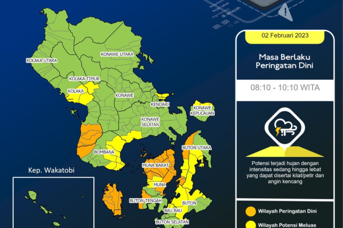 BMKG prediksi enam wilayah di Sulawesi Tenggara diguyur hujan