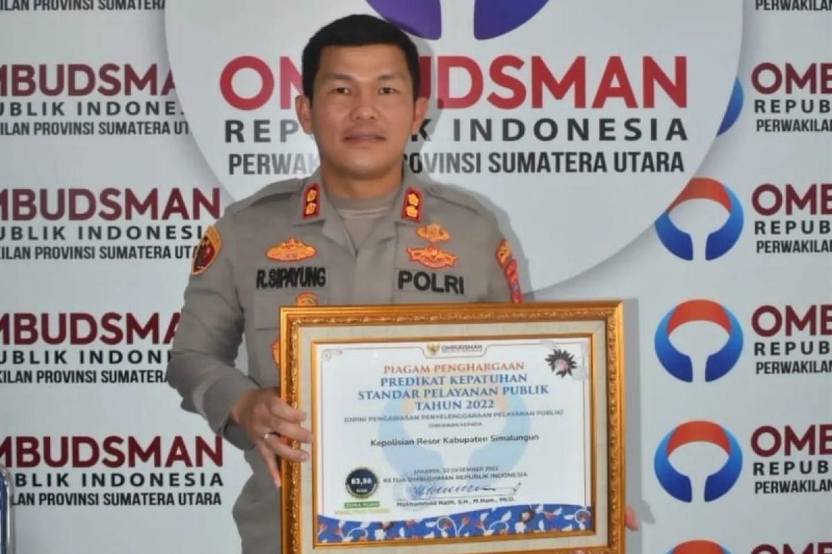 Polres Simalungun peroleh penghargaan Ombudsman RI